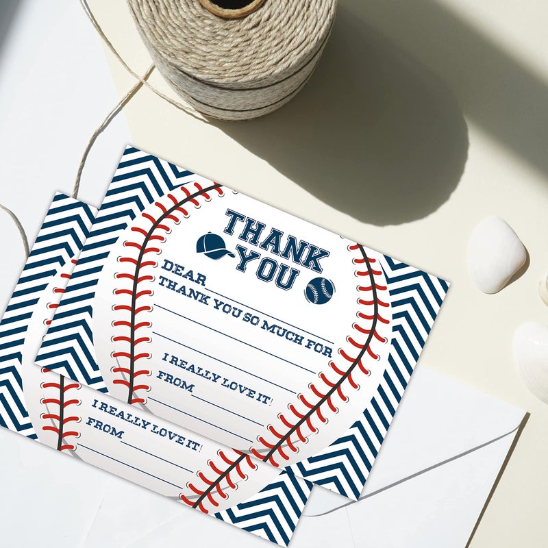 TENTADO Baseball Thank You Cards, Baseball Thank You Cards with Envelopes, Kids Fill in the Blank Thank You Cards, 20 Count with Envelopes, 4 X 6 - Image 5